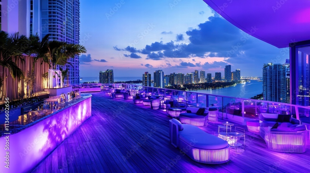 Obraz premium miami rooftop bar night view