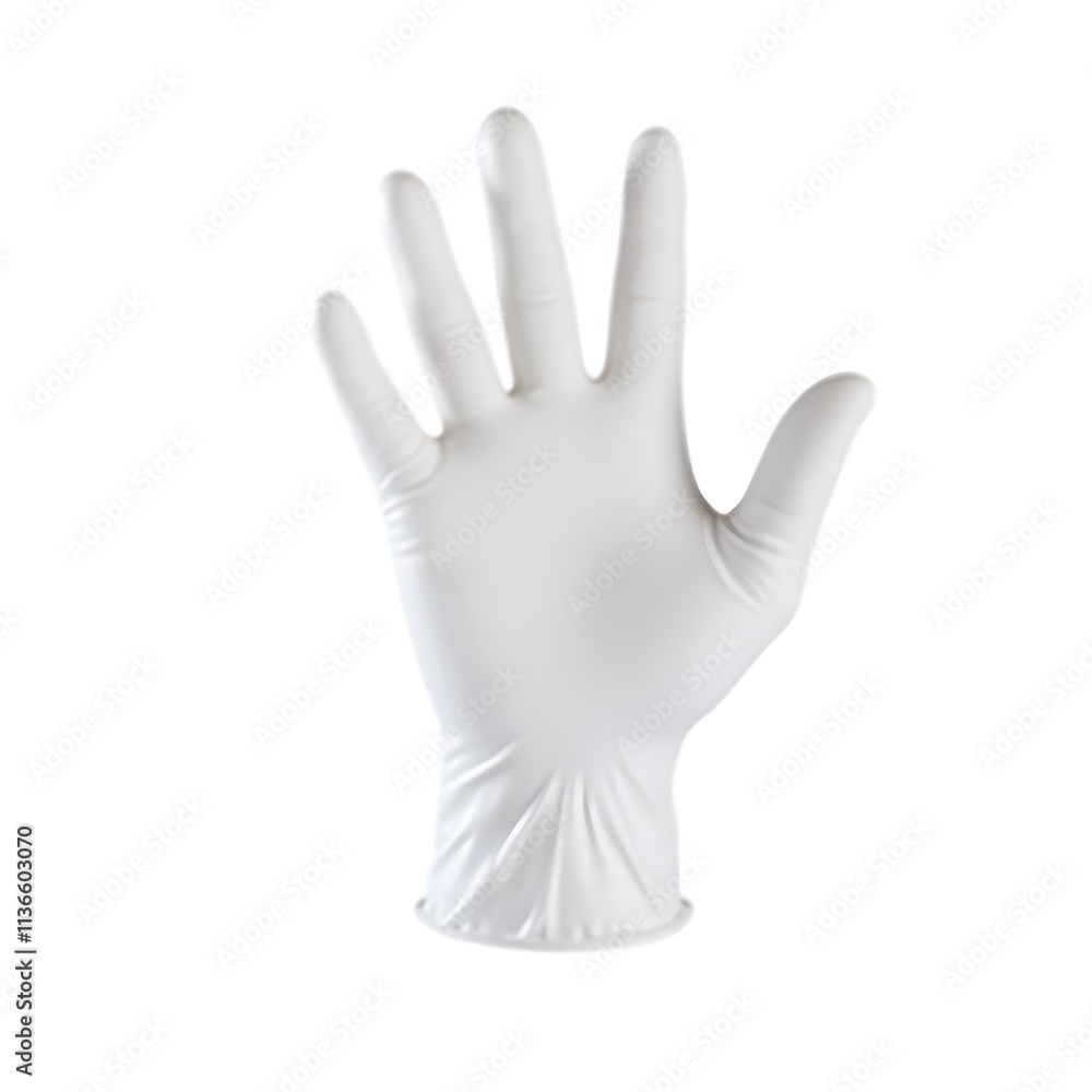 Obraz premium White latex glove on white background: protective medical wear
