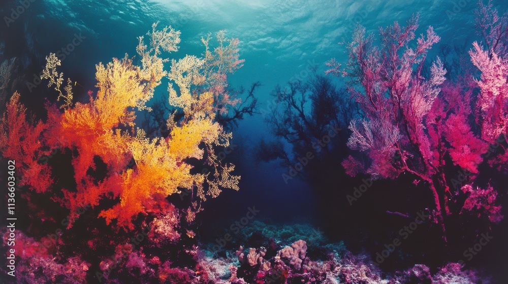 A colorful underwater scene with a variety of plants and trees. Generative AI A colorful underwater scene with a variety of plants and trees. Generative AI