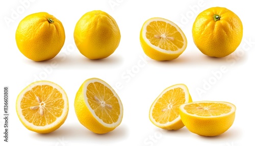 Wallpaper Mural A set of Yuzu fruit isolated on a white background. It includes whole,halved and slice, all with full depth of field. --ar 7:4 Torontodigital.ca