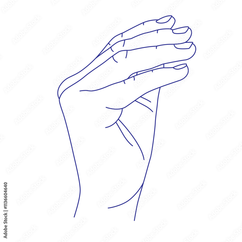 Hand gesture. Sign language. Contour vector illustration. Index, middle, ring, little fingers and thumb Hand gesture. Sign language. Contour vector illustration. Index, middle, ring, little fingers and thumb