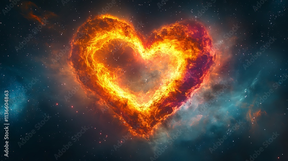 Fiery heart icon cosmic space digital art night sky fantasy Fiery heart icon cosmic space digital art night sky fantasy