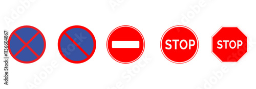 Free Download Red and blue traffic signs indicating prohibitions and stops. - GFXLoad