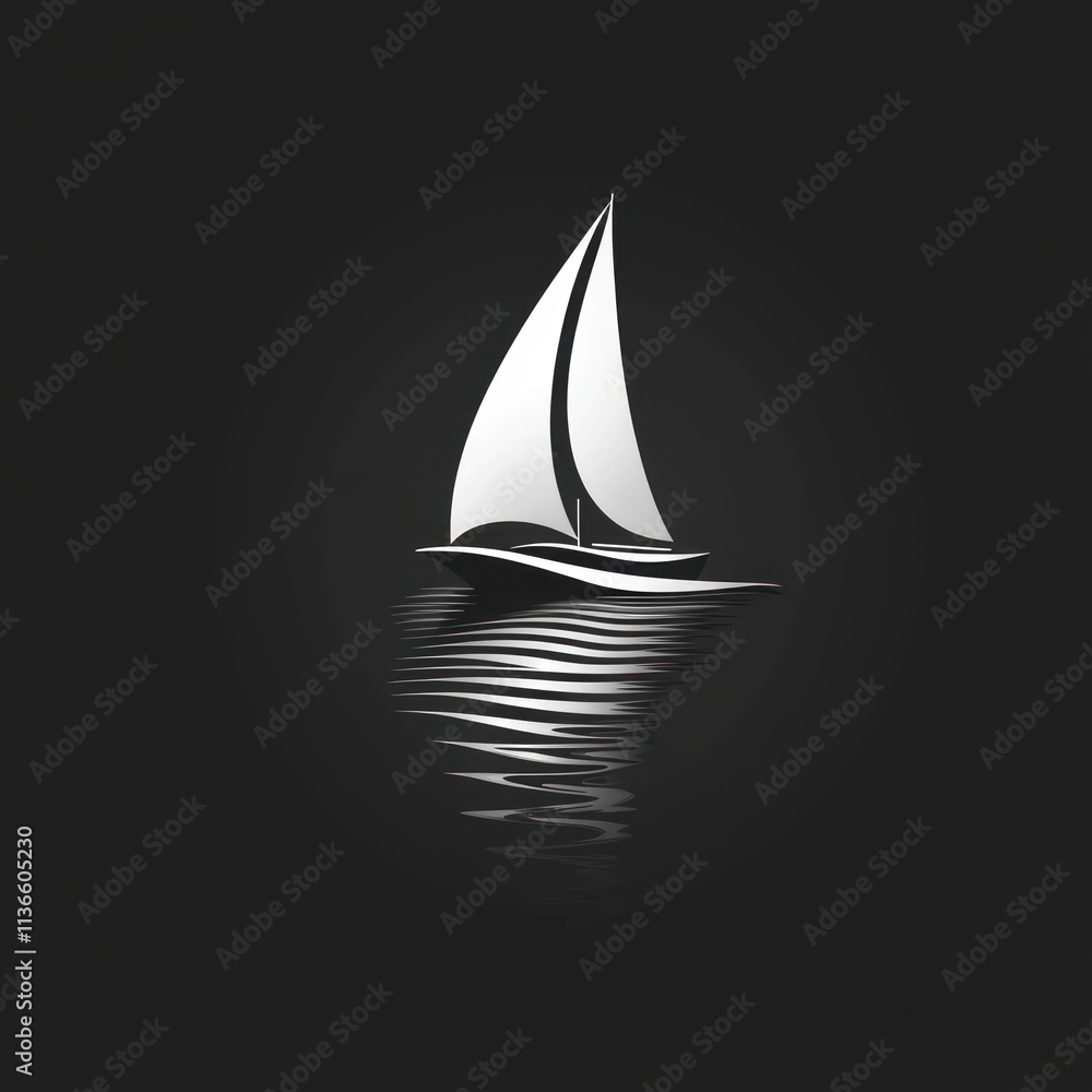 Minimalist sailboat on dark water, reflecting light. Minimalist sailboat on dark water, reflecting light.