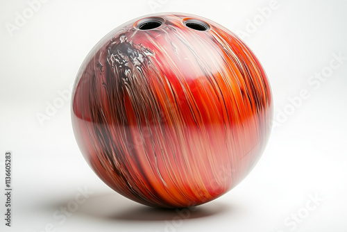 Selective focus red bowling ball with finger hole isolated on white background, Close up shot heavy ball for bowling on white. photo