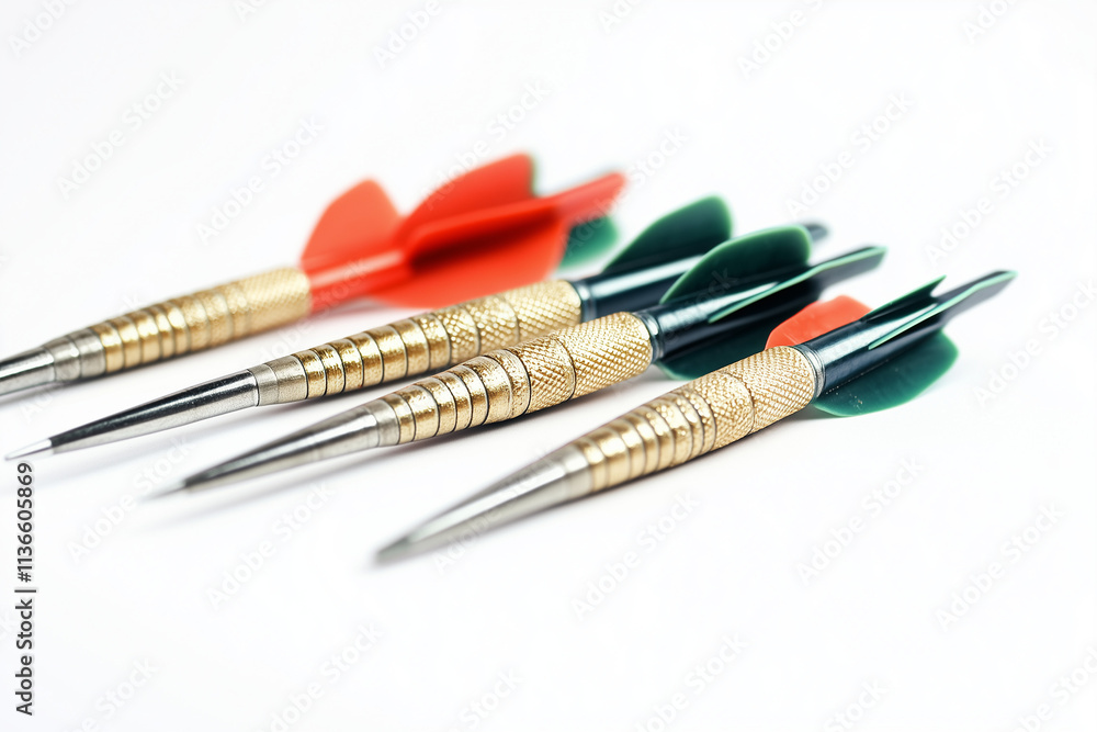 Selective focus group of darts isolated on white background, Close up shot darts on white. Selective focus group of darts isolated on white background, Close up shot darts on white.
