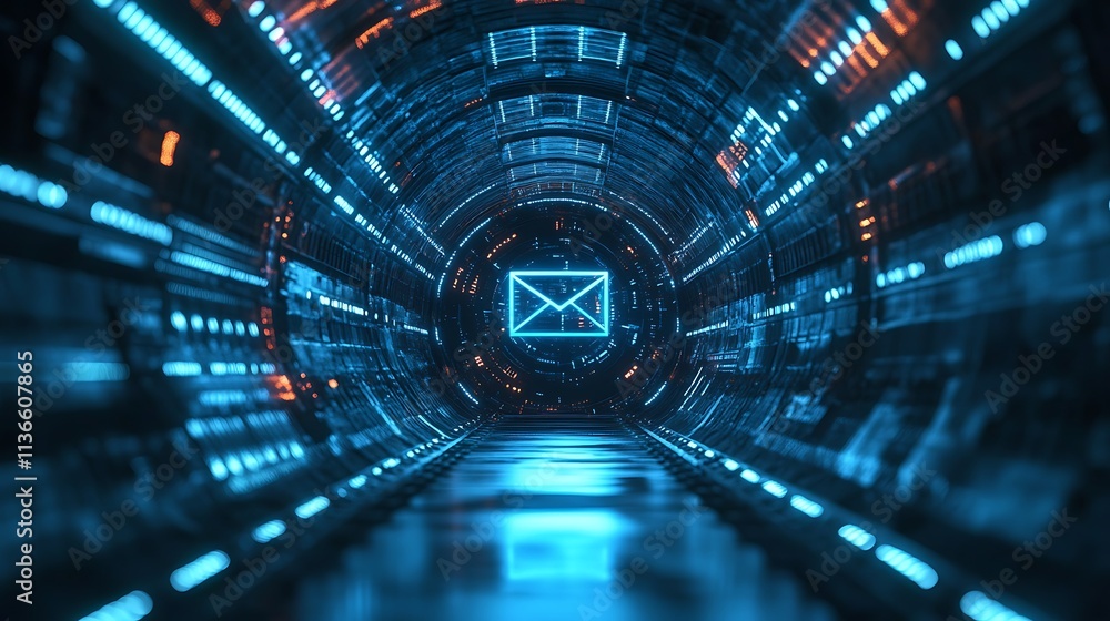 Fototapeta premium Digital communication in a 3d visualization of a futuristic tunnel