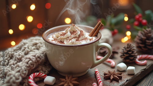 Celebrate Winter Warmth: Hot Cocoa with Marshmallows, Seasonal Accents, and Cozy Holiday Charm by the Fire