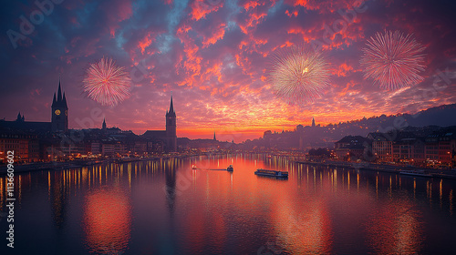 Wallpaper Mural Large fireworks display in Zurich Torontodigital.ca