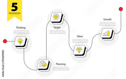 Timeline Creator infographic template. 5 Step timeline journey, calendar Flat simple infographics design template. presentation graph. Business concept with 5 options, gantt vector illustration.