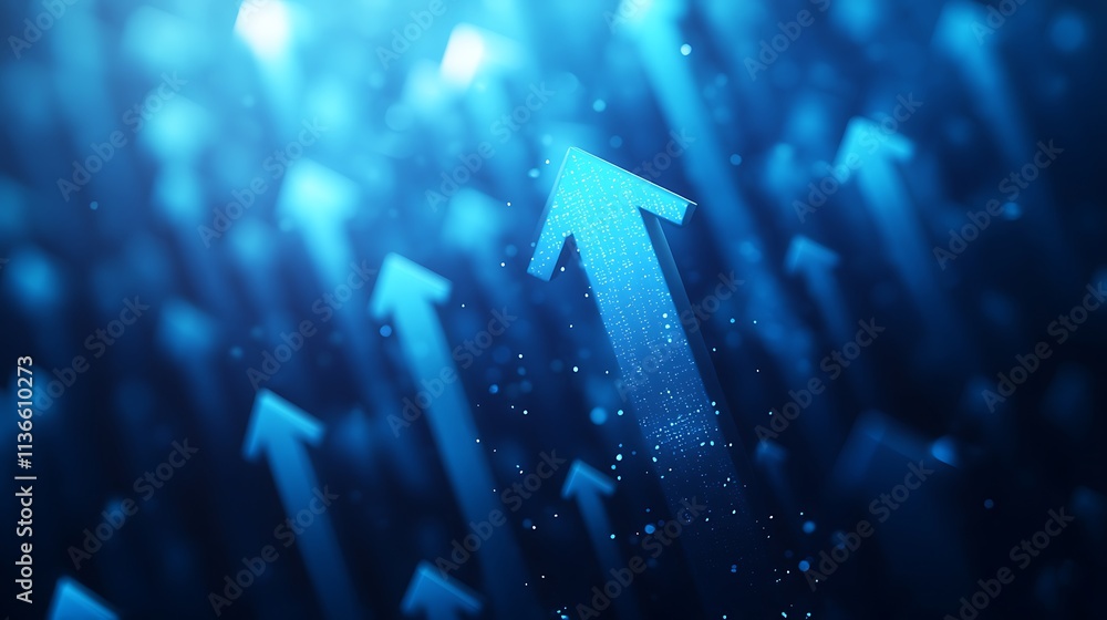 Dynamic growth arrows abstract visuals blue background digital art