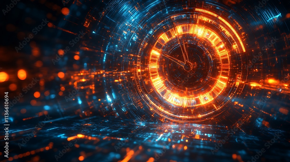 Obraz premium Virtual space 3d visualization dynamic digital clock animation