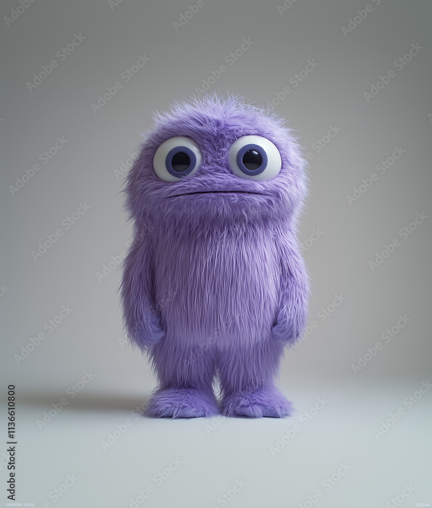 blue monster with long fur standing on white background blue monster with long fur standing on white background