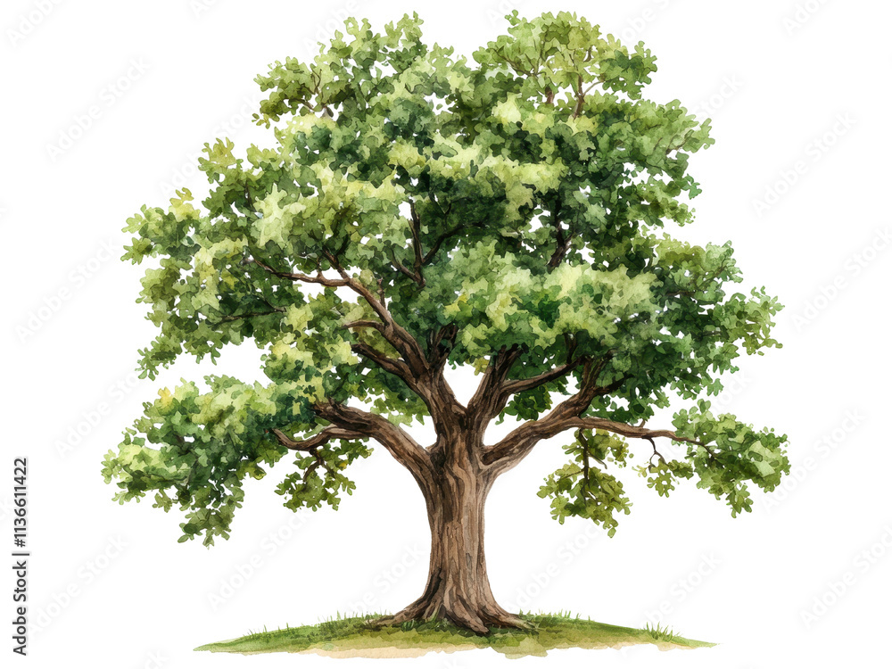 Obraz premium Illustration of a Majestic Tree Showcasing Lush Green Foliage and Detailed Texture in Nature