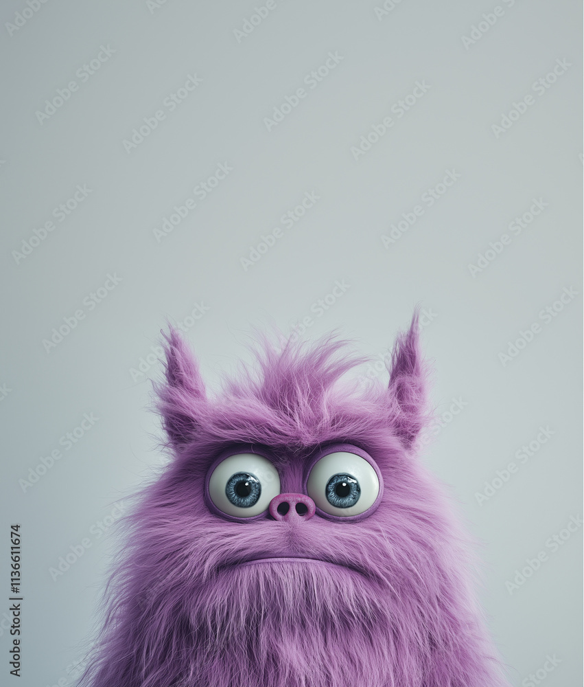 head of angry purple monster with pig snout and long fur. on white background. Emotions and feeling concept head of angry purple monster with pig snout and long fur. on white background. Emotions and feeling concept