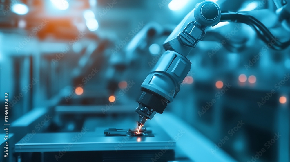 Automated factory with robotic machinery performing robotic operations. Automated factory with robotic machinery performing robotic operations.