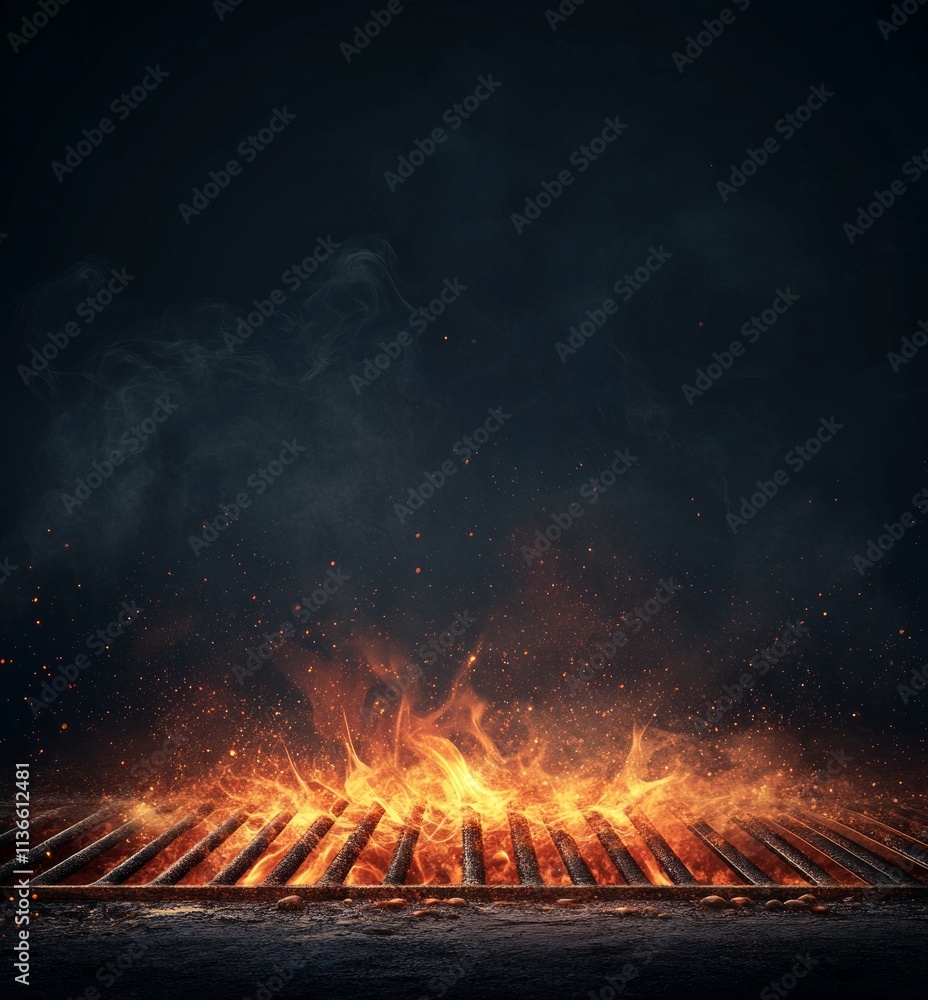 Burning Hot Grill with Intense Flames: A Culinary Scene for Restaurant Menus, Food Blogs, and Cooking Inspiration. Burning Hot Grill with Intense Flames: A Culinary Scene for Restaurant Menus, Food Blogs, and Cooking Inspiration.