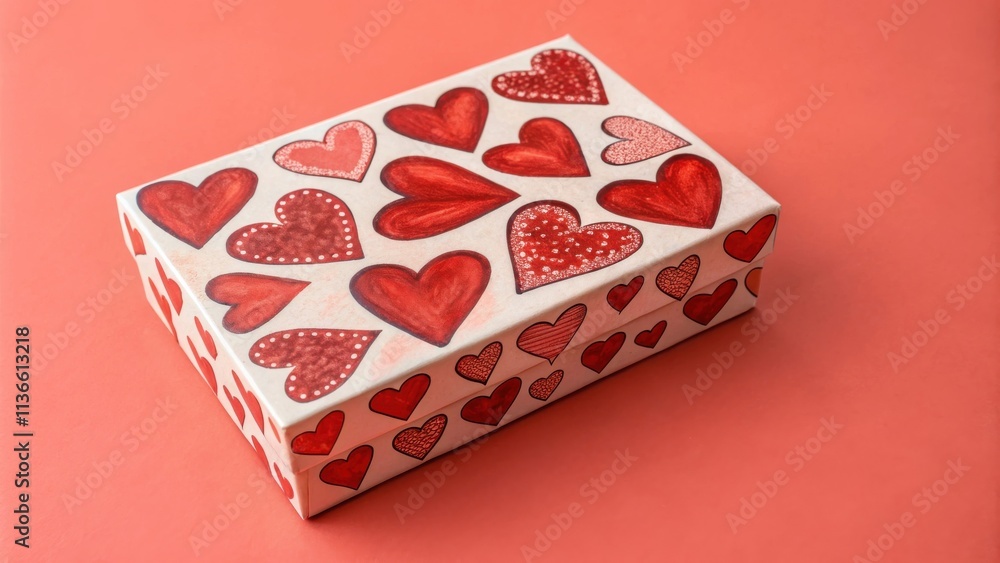 A white gift box adorned with red hearts on a vibrant pink background. The box is a symbol of love, affection, and heartfelt gestures. A white gift box adorned with red hearts on a vibrant pink background. The box is a symbol of love, affection, and heartfelt gestures.