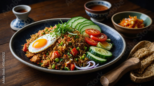 A vibrant plate of traditional Nasi Goreng, Indonesia’s famous fried rice dish