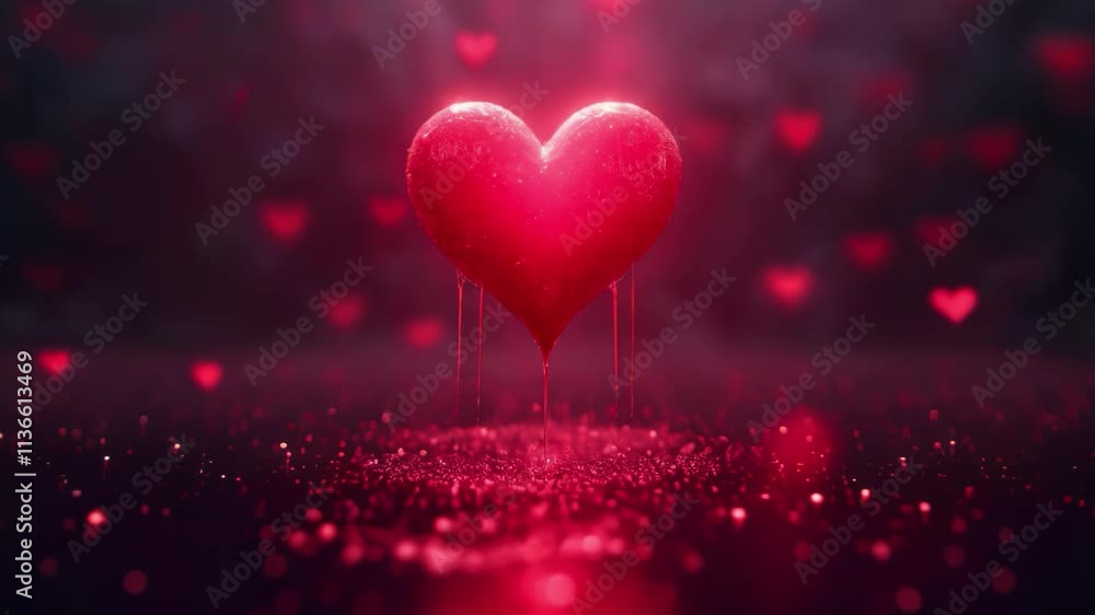 Big red heart on the background of small hearts and red petals Big red heart on the background of small hearts and red petals