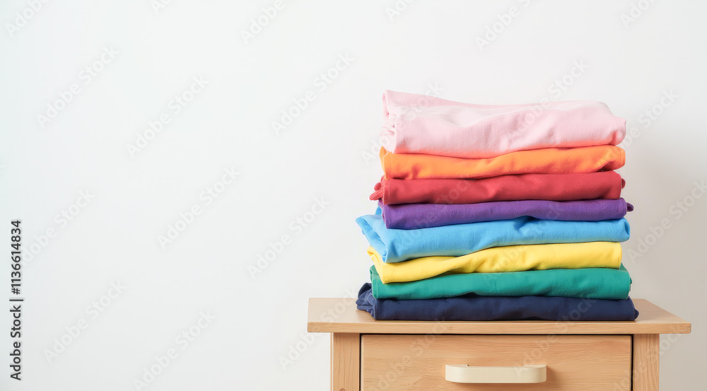 a stack of colored clothes on a white background a stack of colored clothes on a white background