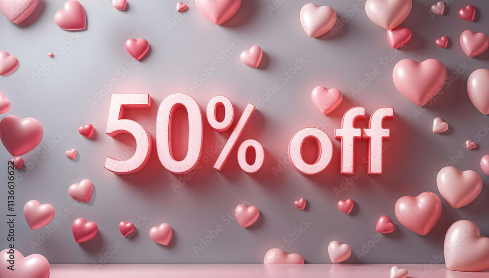 50 Percent Off romantic Valentine's Day Banner. 50% off. Valentine's Day discount, sale 50 Percent Off romantic Valentine's Day Banner. 50% off. Valentine's Day discount, sale