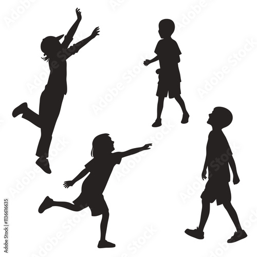 Three children are running in a field. One of them is wearing a backpack. The other two are wearing hats