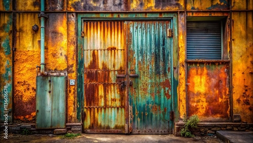 Rusty Metal Door Photography: Industrial, Vintage, Grunge Textures, Abandoned Building, Weathered Steel, Architectural Detail