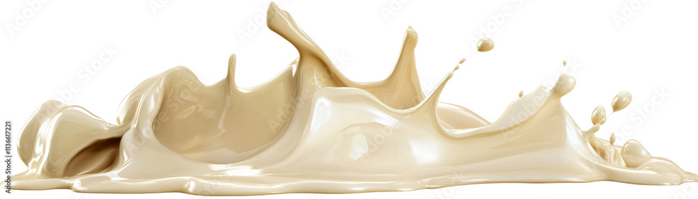 Cream splash, digital render. A dynamic splash of creamy beige liquid captured mid-air, showcasing smooth texture and fluid motion against a clean background. Cream splash, digital render. A dynamic splash of creamy beige liquid captured mid-air, showcasing smooth texture and fluid motion against a clean background.