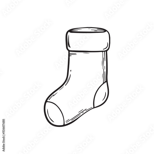 Christmas sock isolated on white background. Sketch style. Great for various New Year and Christmas themed designs.