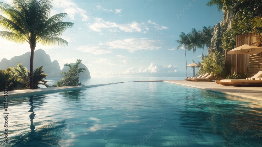 Fototapeta premium luxurious infinity pool overlooking tropical ocean