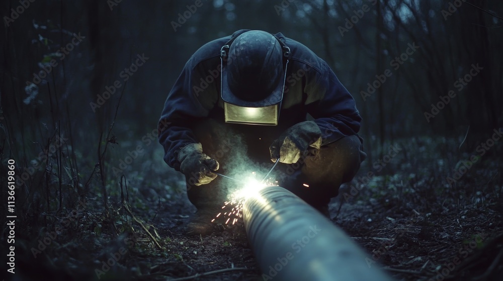 a welder making a cut in a pipe a welder making a cut in a pipe
