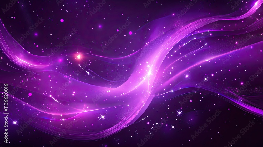 Fototapeta premium Abstract purple cosmic waves with glittering stars.