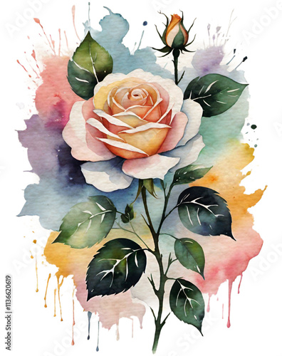 bouquet of roses watercolor painting with splash 