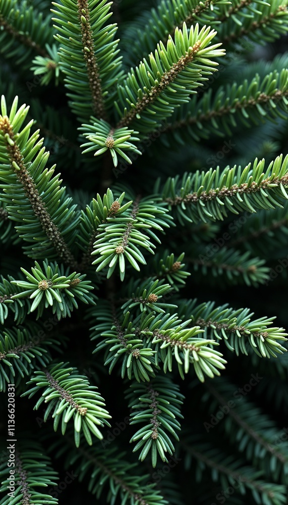 Close-up of green conifer branches background with copy space Close-up of green conifer branches background with copy space