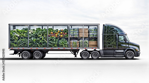 truck with transparent body so you can see whats inside, inside is different freights, transportations or delivery concept