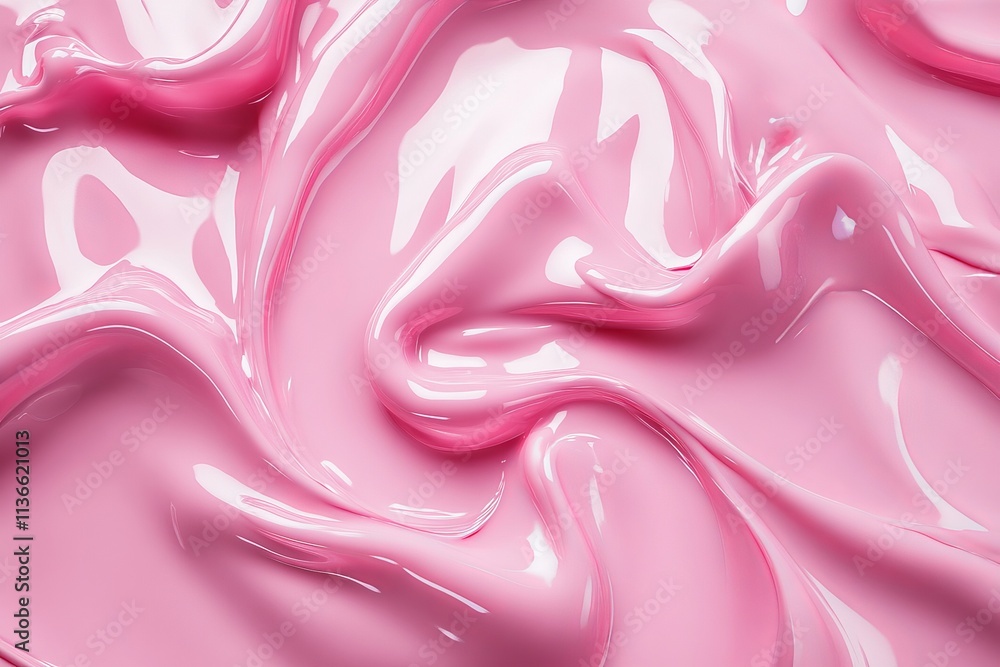 Obraz premium Glossy candy coatings create a delightful texture with vibrant pink color and smooth wavy patterns