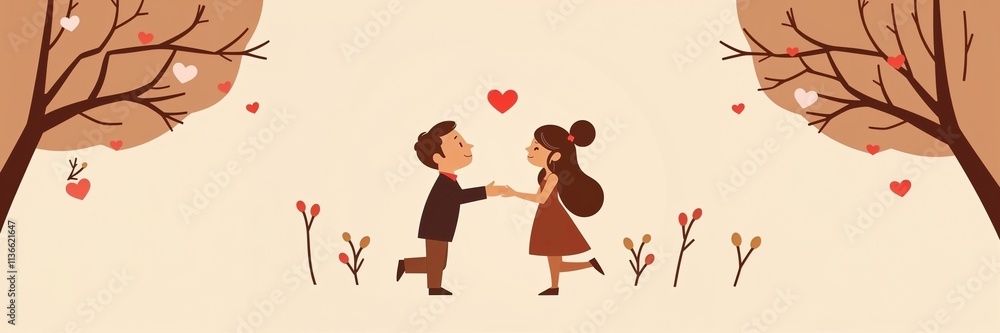 Cute illustration of a couple holding hands with hearts around. Cute illustration of a couple holding hands with hearts around.