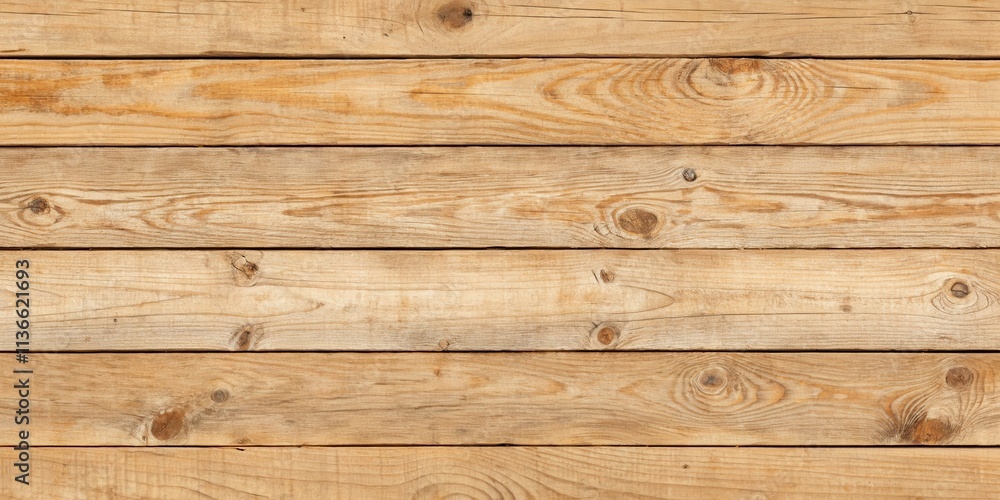 Naklejka premium A close-up shot of a wooden plank surface with natural wood grain patterns and knots, featuring a light brown hue that showcases the beauty of natural wood