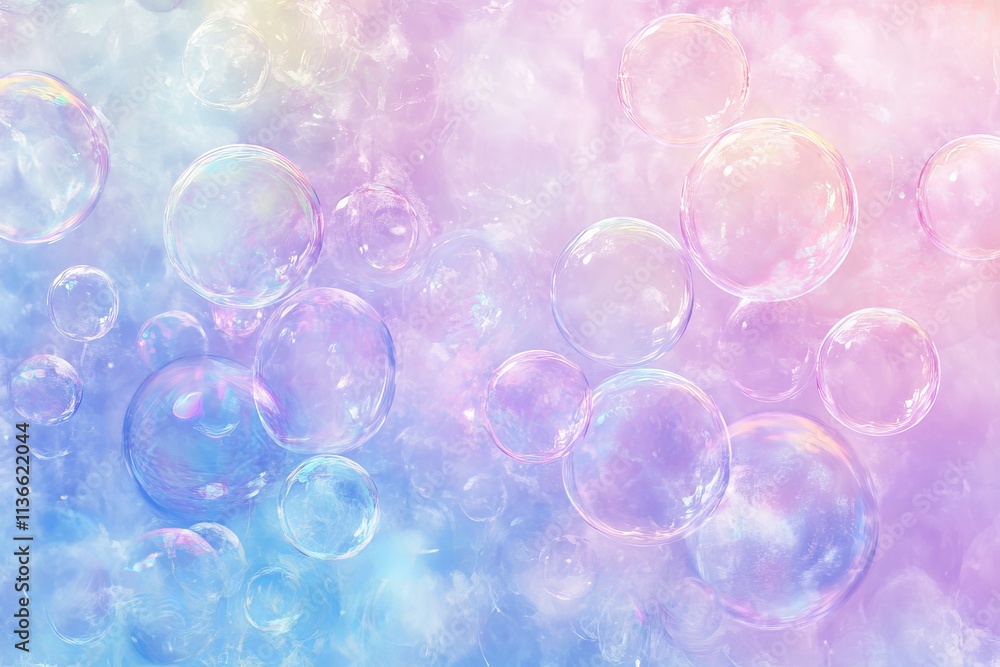 Iridescent soap bubbles creating a colorful, dreamy texture in soft pastel shades Iridescent soap bubbles creating a colorful, dreamy texture in soft pastel shades