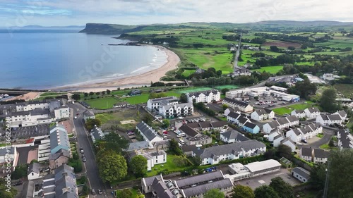 Aerial video of Residential homes Town houses and Business’s in Ballycastle Town Co Antrim Northern Ireland 
