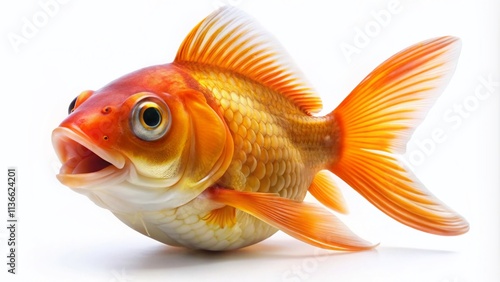 Smiling Goldfish Portrait, White Background, Vibrant Goldfish Photography, Pet Fish Image