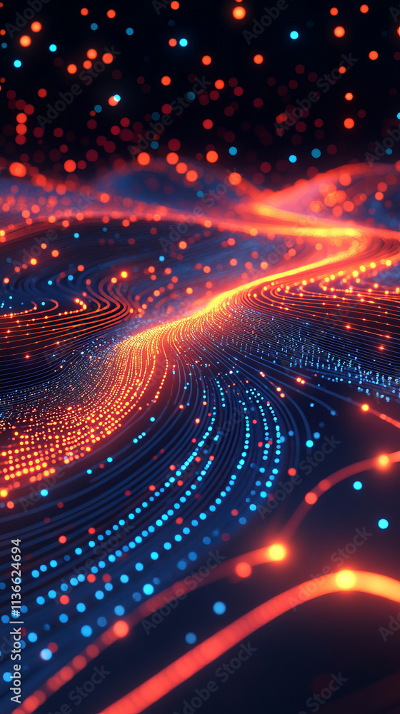 Vibrant digital waves of blue and orange light create mesmerizing flow Vibrant digital waves of blue and orange light create mesmerizing flow