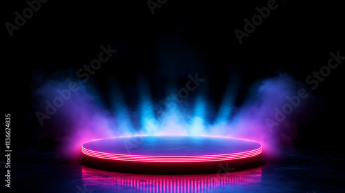 A stunning glowing podium for product presentation. can be also used as modern background or wallpper. or can be used in design projects photo