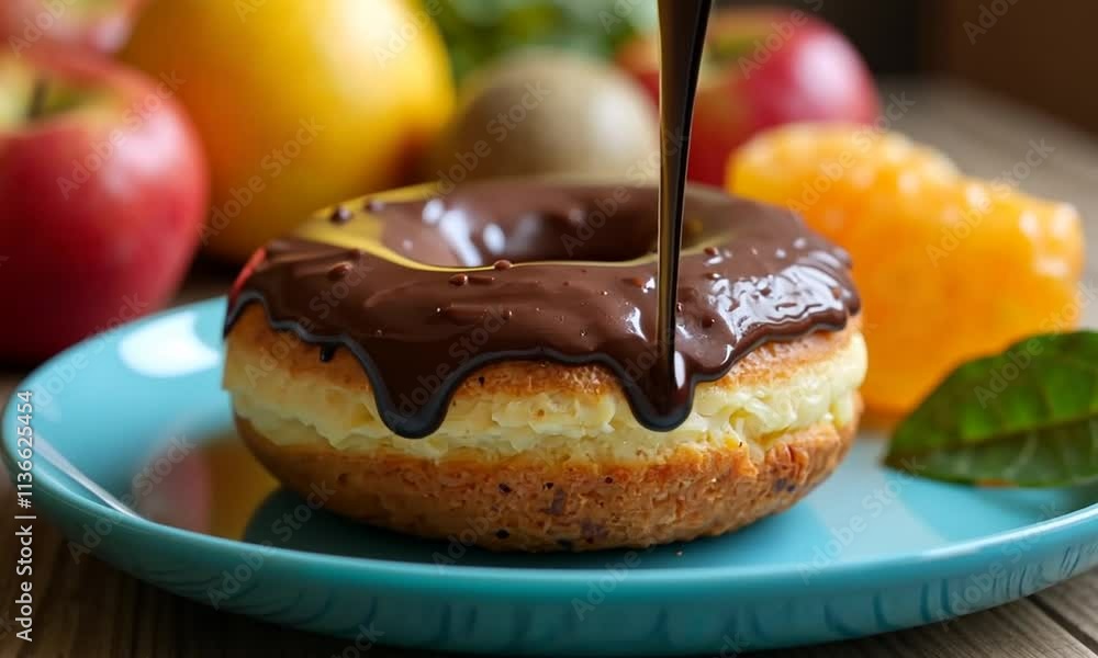 Freshly baked donut with chocolate