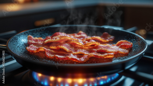 Wallpaper Mural Cooking Bacon is Genius, A sizzling pan of crispy bacon, with steam rising, showcasing a delicious breakfast treat being cooked to perfection. Torontodigital.ca