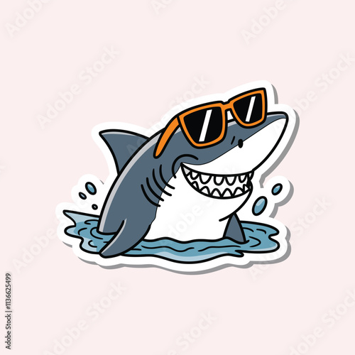 A cartoon shark wearing sunglasses and swimming in the water