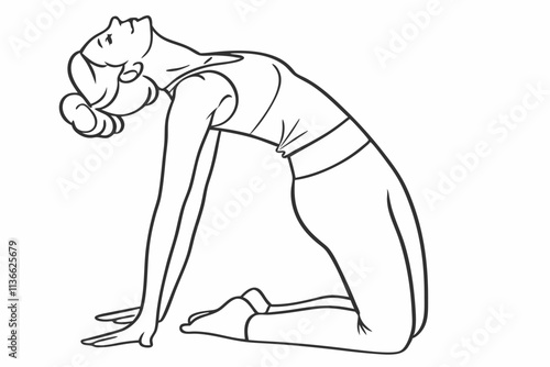 Camel Pose (Ustrasana)
A kneeling backbend with hands resting on the heels and chest open vector silhouette on a white background