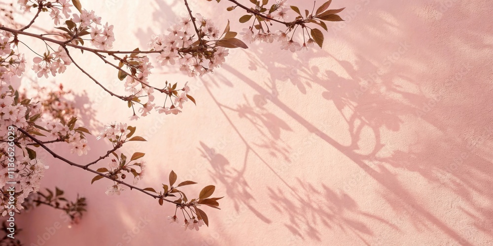Delicate white blossoms cast intricate shadows on a warm peach wall, creating a delicate and ethereal scene. Delicate white blossoms cast intricate shadows on a warm peach wall, creating a delicate and ethereal scene.