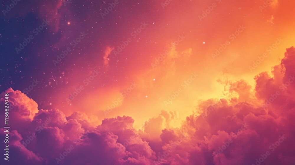 Dreamy Sunset Vibes Design a warm sunset-inspired background with gradient hues of orange, pink, and purple, featuring subtle silhouettes of clouds and faint glowing stars Dreamy Sunset Vibes Design a warm sunset-inspired background with gradient hues of orange, pink, and purple, featuring subtle silhouettes of clouds and faint glowing stars